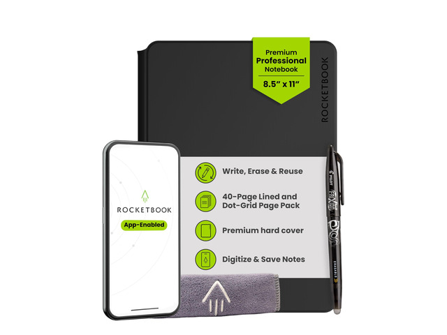 Pro Smart Reusable Notebook, Letter 8.5x11, Black Lined and Dotted Interchangeable Pages, For Work and Business Meetings