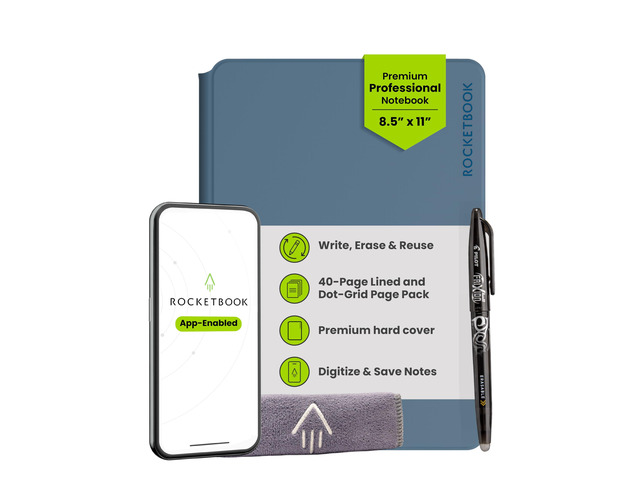 Pro Smart Reusable Notebook, Letter 8.5x11, Blue Lined and Dotted Interchangeable Pages, For Work and Business Meetings