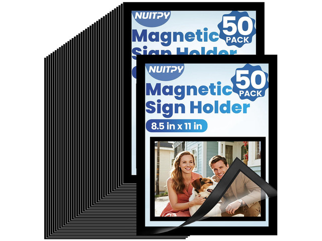 50 Pack Magnetic Sign Holder, 8.5in x 11in Magnetic Paper Holder Self Adhesive Magnetic Document Holder, Wall Mount Magnetism Border Sign Holder...