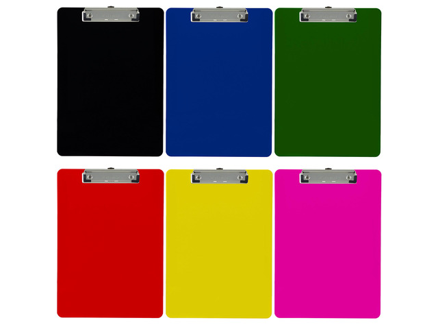 Assorted Plastic Clipboards Letter Size Low Profile (6-Pack) Color code by person, department or shift; holds 80 to 100 sheets with rubberized grip...