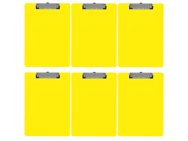 Yellow Plastic Clipboards Letter Size Low Profile (6-Pack) Holds 80 to 100 sheets with rubberized grip corners, plus a retractable hanging loop...