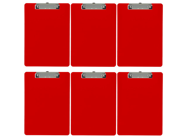 Red Plastic Clipboards Letter Size Low Profile (6-Pack) Holds 80 to 100 sheets with rubberized grip corners, plus a retractable hanging loop that...