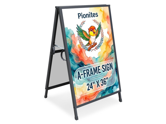 Heavy Duty Slide-in Folding A Frame Sign Sidewalk Sign 24x 36 Inch Steel Metal Double-Side Pavement sign Corrugated Plastic Poster (1, Black,...