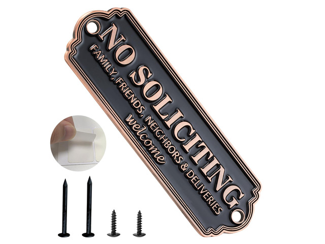 Brass No Soliciting Sign - Elegant No Soliciting Sign for House, Handmade Wall Plaque for Home & Office, Traditional Door Decor for House,...
