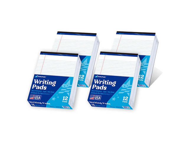 Legal Pad, 8.5 x 11, Wide Ruled, White Paper, 48-Pack, 50 Sheets Per Pad, Micro-Perforated Notepad, Office Supplies Made in USA