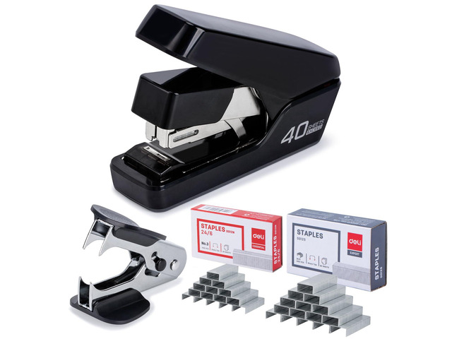 Stapler, Effortless Staplers for Desk, Heavy Duty Staplers, Black 40 Sheet Capacity,One Touch, No Effort, Easy to Load,With 2000 Staples & Staple...
