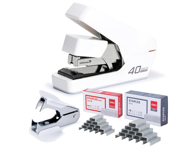 Stapler, Effortless Staplers for Desk, Heavy Duty Staplers, White 40 Sheet Capacity, One Touch, No Effort, Easy to Load, With 2000 Staples & Staple...
