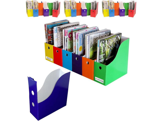 Magazine File Holders, Multicolor Cardboard Desk Organizer, 24-Pack Set of 24 multicolor cardboard file holders features 4-inch-wide storage and...