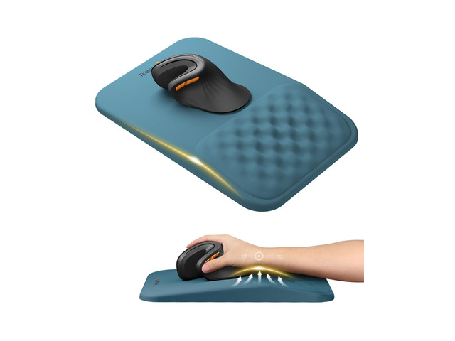 MP50 Ergonomic Mouse Pad with Wrist Support, Lycra Surface, Blue 8° slope & massage points, soft memory foam, Large 12x8 Inches, Non-slip base....