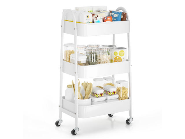 3 Tier Rolling Cart Under Desk, Large Metal Storage Cart with Handle and Lockable Wheels, Big Multifunctional Storage Organizer Trolley for...