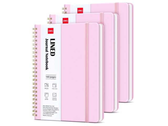3 Pack Lined Spiral Journal Notebook, 160 Pages, A5 (5.5'x8') Hardcover Writing Notebook, College Ruled Spiral Bound Journal for Women & Men -...