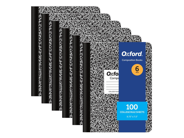 Composition Notebooks, College Ruled Paper, 9-3/4 x 7-1/2 Inches, 100 Sheets, Black, 6 Pack (63767)