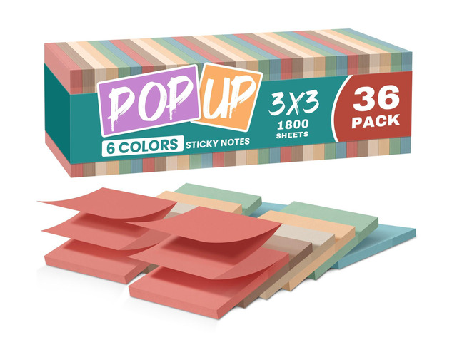 36 Pads Pop Up Sticky Notes, 3x3 Inches, Accordion Self-Stick Notes Accordion Sticky Notes Refill for Dispenser, Bulk Sticky Notes for Office,...