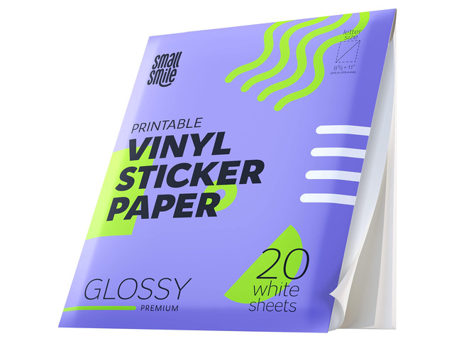 Premium Printable Vinyl Sticker Paper for Inkjet Printer and Laser - 20 White Glossy Sticker Paper Waterproof - Durability Adhesive Paper 8.5 x 11,...