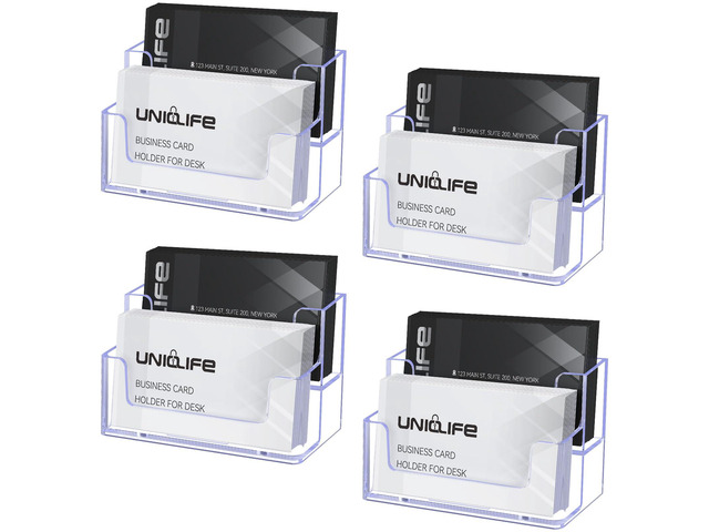 4 Pack Acrylic Business Card Holder for Desk, 120 Card Capacity 2 Slots Clear Business Card Display Stand for Men Women Desktop Business Card...