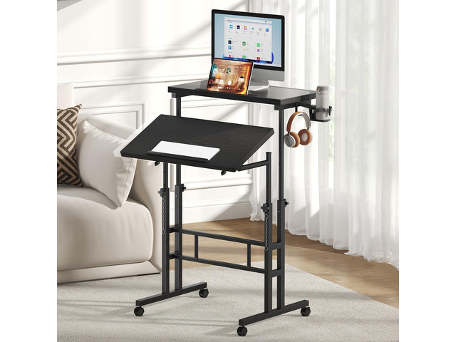 Rolling Standing Desk, Walking Pad Desk, Split Top Computer Cart Standing Desk with Wheels, Adjustable Height Sit Stand Computer Table, Mobile...