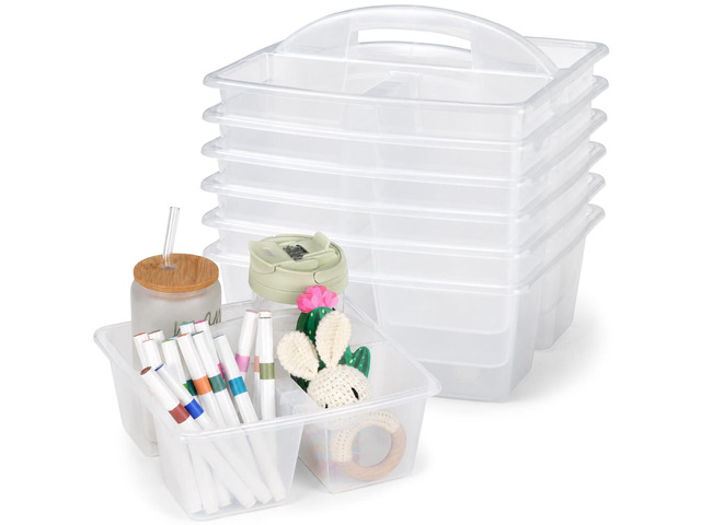 6 Pack Classroom Caddy with Handle Plastic Storage Caddy Organizer with 3 Compartments Desk Caddies Holder Portable Storage Bin for Pencil, Crayon,...