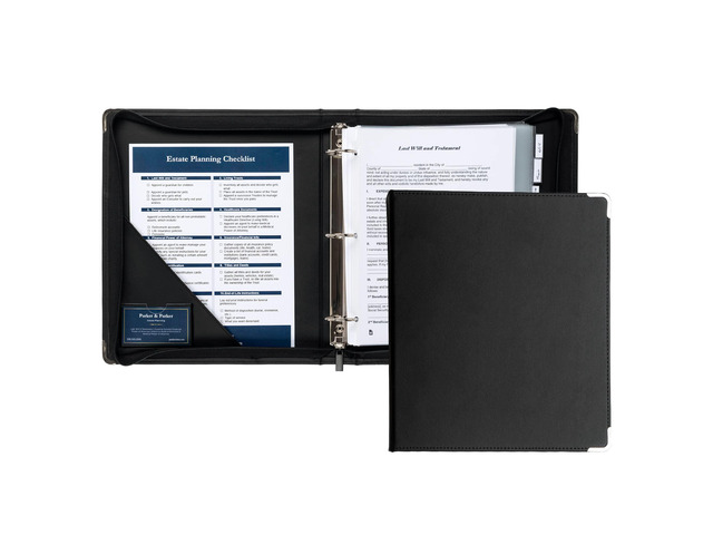 Classic Collection Leather Zipper Binder, Executive Presentation Portfolio, 2 Inch Round Ring (Holds 425 Sheets), Silver Corner Accents, Black