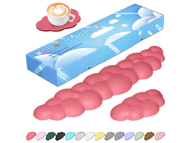 Upgrade Leather Cloud Wrist Rest for Keyboard and Mouse & Cup Pad Wish Gift-Cute Cloud Shape, Comfortable and dont Irritate to Skin, Non-Slip PU...