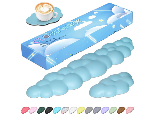Upgrade Leather Cloud Wrist Rest for Keyboard and Mouse & Cup Pad Wish Gift-Cute Cloud Shape, Comfortable and dont Irritate to Skin, Non-Slip PU...