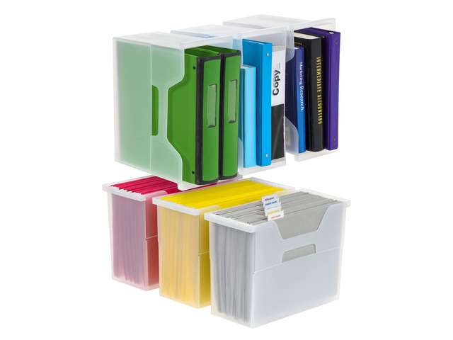6-Pack Medium Desktop File Box with Open Lid, Clear Organize classroom papers, lesson plans and supplies with portable storage for teachers,...