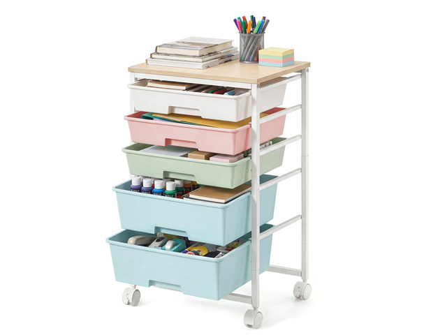 Rolling Cart with Drawers,5 Drawers Storage Cart, Multicolor Utility Cart, Craft Organizers and Storage, 15.6 x 11.2 x 24.8 inch, for Classroom,...