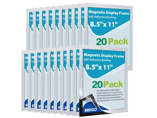 20 Pack Magnetic Sign Holder 8.5 x 11, Self-Adhesive Magnetic Picture Frame & Document Holder for Wall, Door, Fridge, Glass - Double-Sided Magnetic...