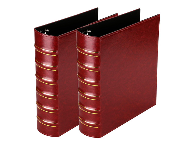 Vintage Hardback 3 Ring Binder 2 Inch, Professional Leather Binders 2 Inch D Ring, Holds 400 Sheets Capacity 2 Pack - Dark Red