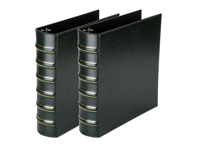 Vintage Hardback 3 Ring Binder 2 Inch, Professional Leather Binders 2 Inch D Ring, Holds 400 Sheets Capacity 2 Pack - Dark Green