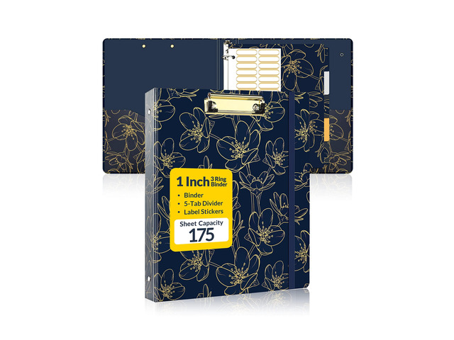 1 Inch Binder with Dividers, Three Ring Binder Organizer with Clipboard, 5 Tab Dividers, 18 Labels and 2 Pockets, Letter Size for School and Office...