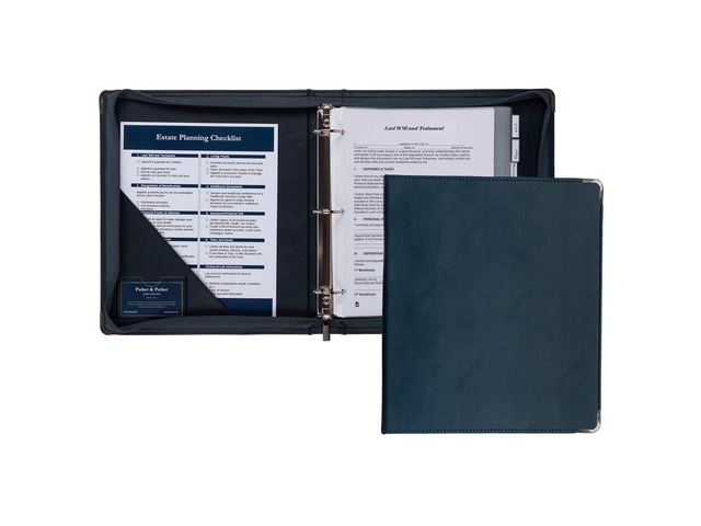 Leather Binder, Classic Collection - Zippered, Executive Presentation Portfolio, 1.5 Inch Round Ring (Holds 325 Sheets), Silver Corner Accents, Navy
