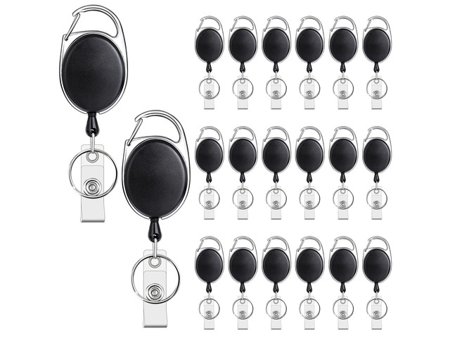 20 Pack Badge Reels Retractable with Carabiner Clip 6.7oz Load Capacity, Reinforced Cord Construction, Extend up to 23.6 Inch, Strong Pull...