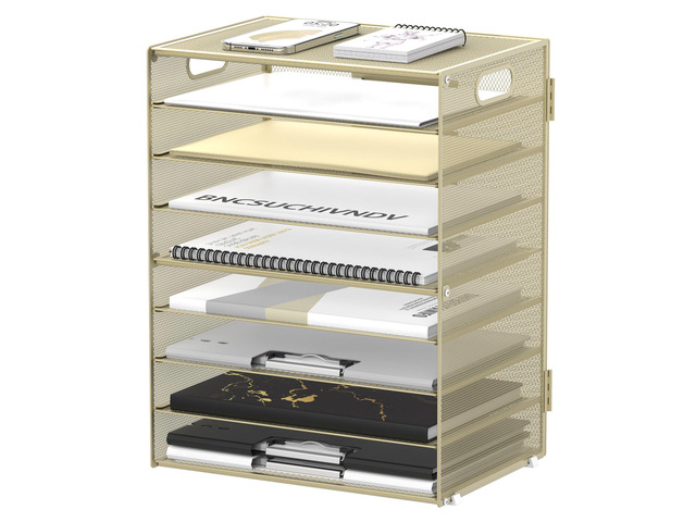 9-Tier Paper Organizer for Desk, Letter Tray with Handles, Golden Yellow Desk File Organizer with Removable Trays for Sorting Files, Folders, Mail...