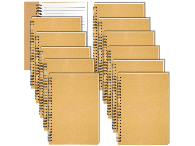 12Pack Spiral Notebook, 5.7x8.3 Small Notebooks for Work 120Page Note Pads Multipack Blank Kraft A5 College Ruled Notebook Journal Spiral Bound for...