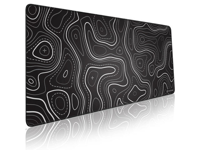 Minimalist Topographic Map Mouse Pad - Contour Extended Large Stitch Edge Mousepad. Black & White Non-Slip XXL Gaming Desk Mat