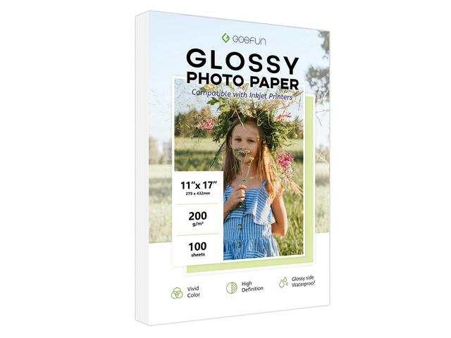 11x17 Photo Paper Glossy, 54 LB Photo Printer Paper 100 Sheets 200 GSM Picture Paper for Inkjet Printer and Dye Ink
