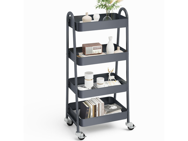 Metal 4 Tiers Rolling Storage Utility Cart with Lockable Wheels Mobile Organizer Shelf, Space-Saving, Freestanding, Bathroom, Living Room, Slim,...