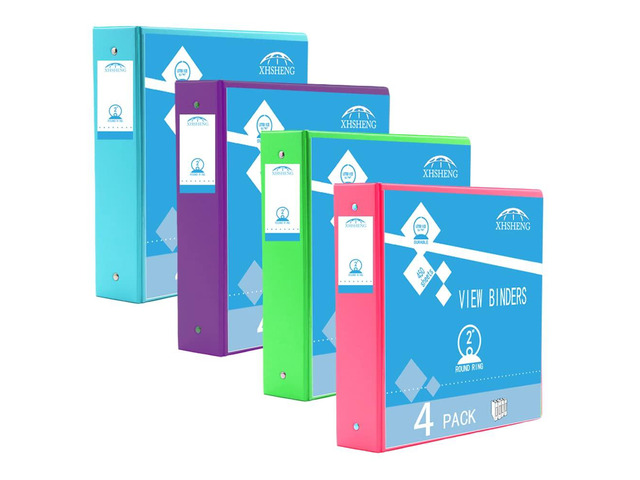 2 Inch 3 Ring Binders,Multicolor Customizable Round Ring Binder for School,Office,Home,Purple/Pink/Blue/Green,4 Pack