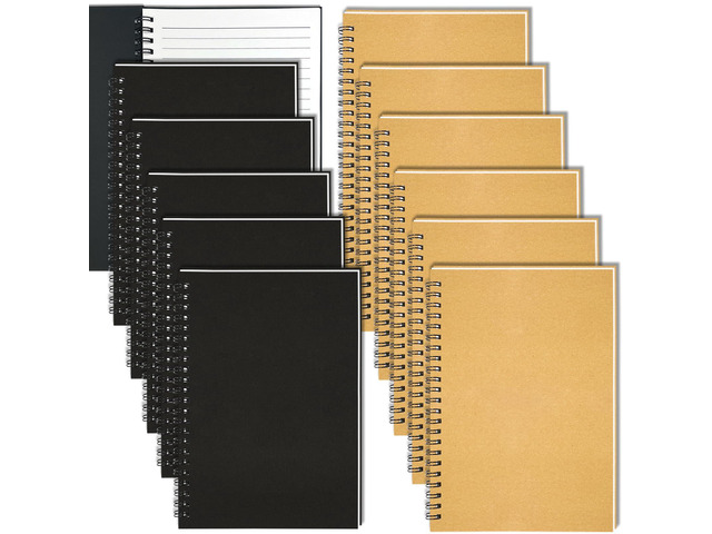 12Pack Spiral Notebook, 5.7x8.3 Small Notebooks for Work 120Page Note Pads Multipack Blank Kraft A5 College Ruled Notebook Journal Spiral Bound for...