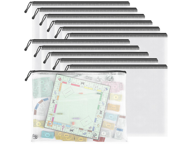 12 Pack A3 Mesh Zipper Pouch Bags, Board Game & File Organizer Large Reusable A3 Pouches Organize Board Games & Files; Waterproof Black Mesh Design...