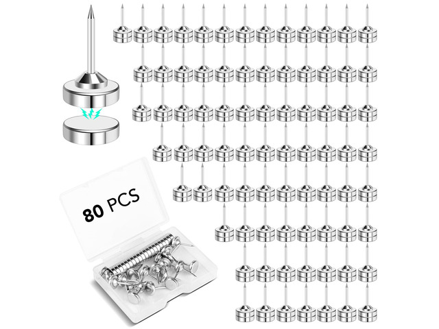 Magnetic Push Pins, 80 Sets Magnet Thumbtack Thumb Tack for Wall Bulletin Board Strong Decorative Pushpins Clip for Map Picture Hanging Kit Poster...