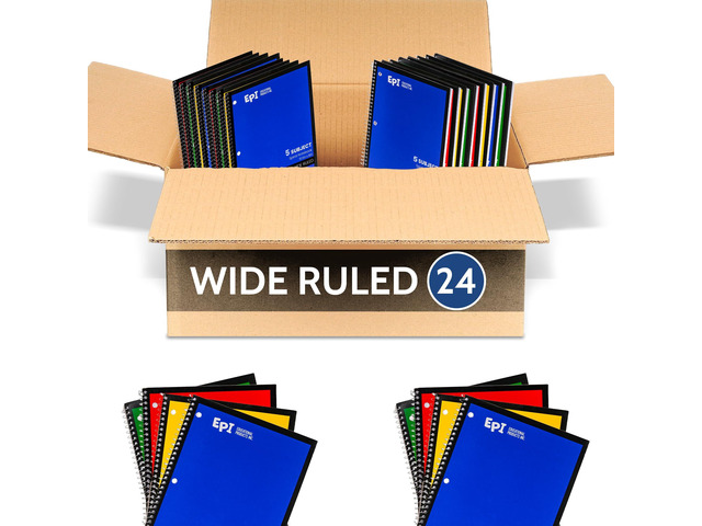 Spiral Notebook 5 Subject - Wide Ruled - 180 Sheets, Durable Spiral Binding 10.5 x 8 in Classroom Supplies School, Office, Note Taking,...