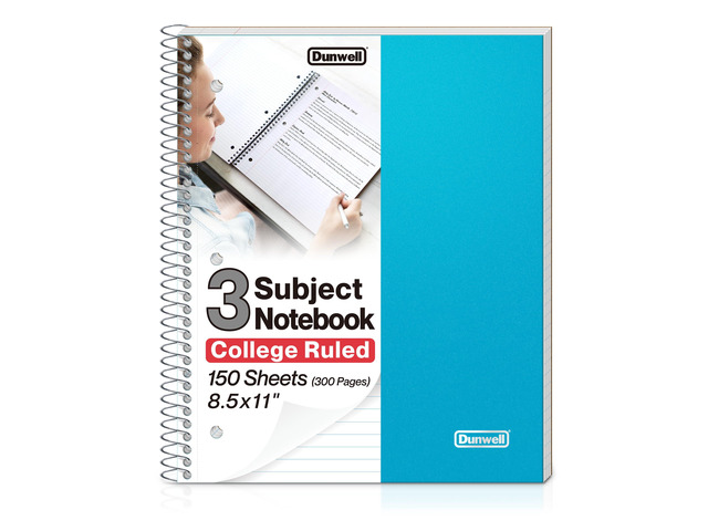 3-Subject Spiral Notebook, College Ruled, 150 Sheets, Blue 3 Subject Sections, College Ruled Pages, Durable Plastic Cover, Storage Pocket Dividers,...