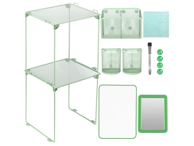13 Pcs Locker Organizer Kit Stackable Mesh Shelves School, Green