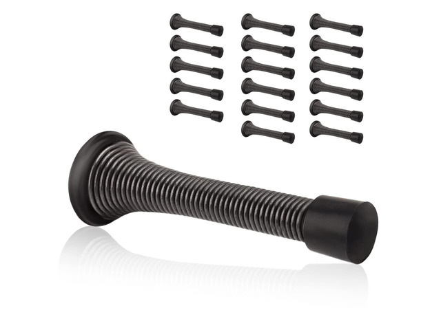 18 Pack Spring Door Stopper Oil Rubbed Bronze - 3-1/4' Flexible Spring Door Stops with Black Rubber Bumper Tips