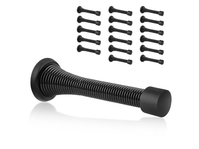 18 Pack Spring Door Stopper Black- 3-1/4' Flexible Spring Door Stops with Black Rubber Bumper Tips