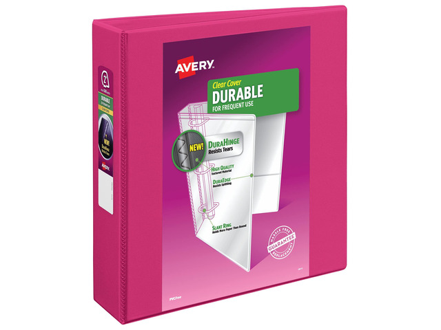 Durable View 3 Ring Binder, 2' Slant Rings, 1 Pink Binder For Daily School, Home and Office Use, DuraHinge Tear-Resistant Spine, DuraEdge...