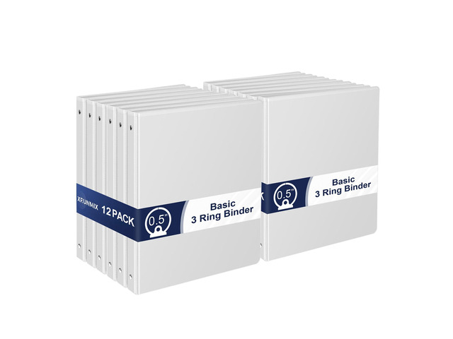 1/2 Inch 3-Ring-Binder with Pockets, 0.5''-inch Round Binders Holds 100 Sheets US Letter Size 8.5'' x 11'' - Bundle 12 Packs White Binders for...