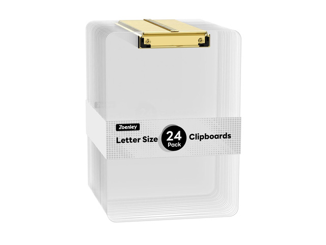 Plastic Clipboard Set of 24, Clear 8.5 x 11'' Clip Board Gold Clip, 12.5 x 9'' Letter Size for Classroom, Students, Teacher, Nurse, Office & School...