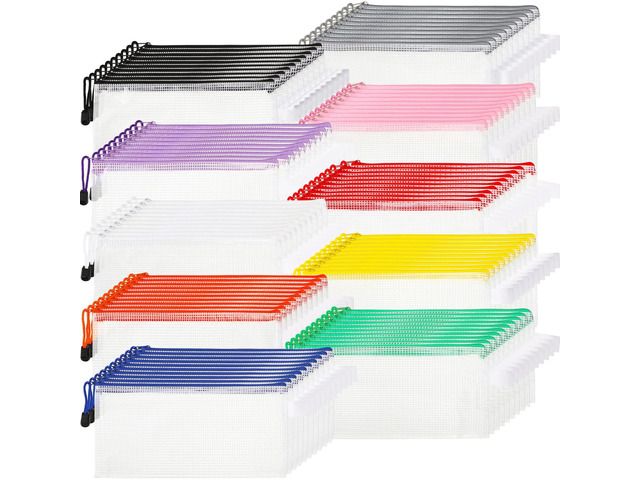 100Pcs Mesh Pencil Pouch,White Pouch Multicolor Zipper,A6 Small Zipper Pencil Pouches Bulk, Waterproof Clear Storage Bag, Multipurpose for Cash...